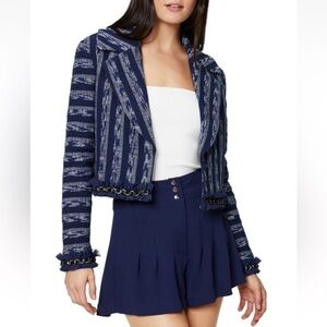 Ramy Brook Cole Chain Embellishment Cropped Tweed Jacket Sz Medium